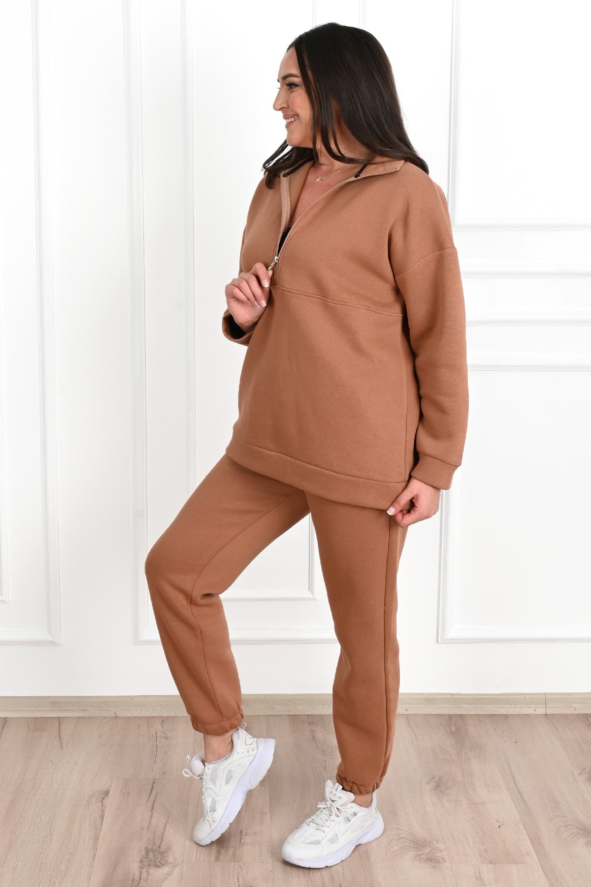 Női melegítőruha plus size bélelt, egyszínű 3578-23