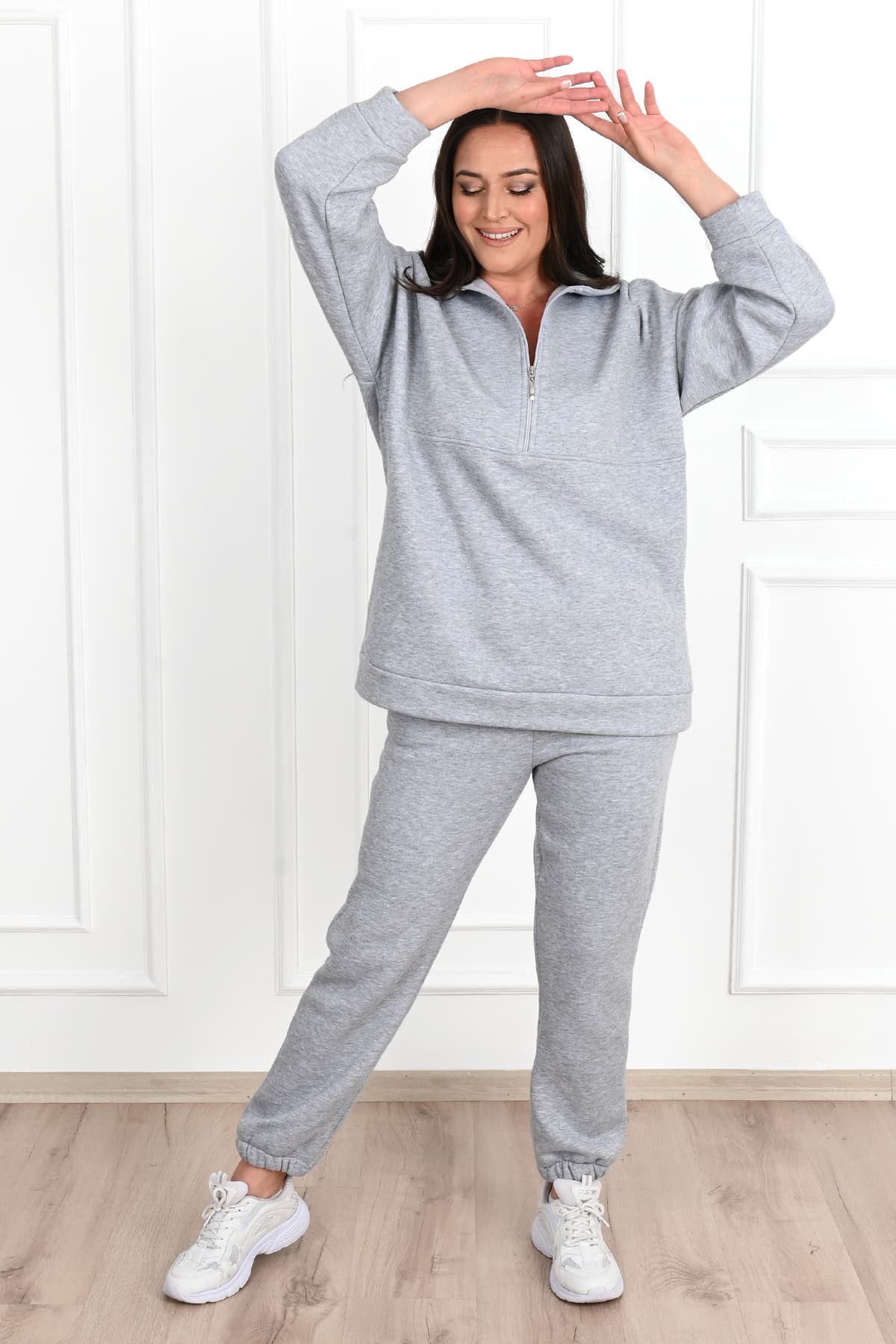Női melegítőruha plus size bélelt, egyszínű 3578-23