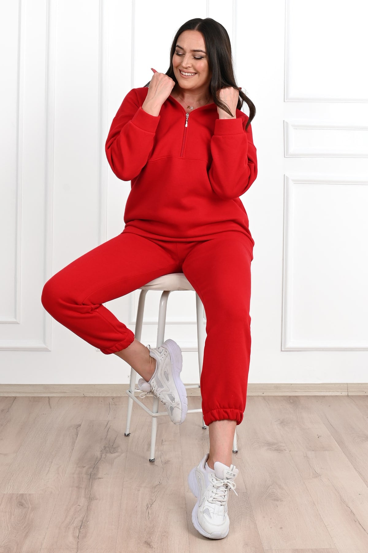 Női melegítőruha plus size bélelt, egyszínű 3578-23