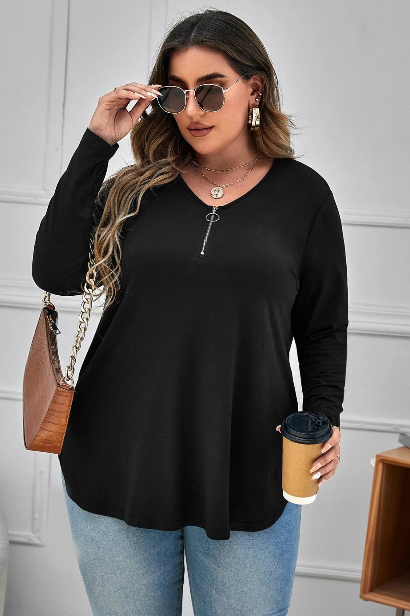 Női plus size blúz cipzárral 1387-23