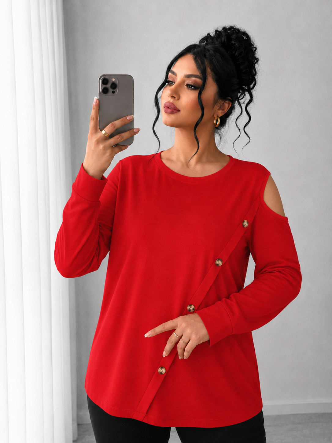 Bluze dama marimi mari negre, Bluza dama marimi mari cu capse 1390-23, bigsize.ro