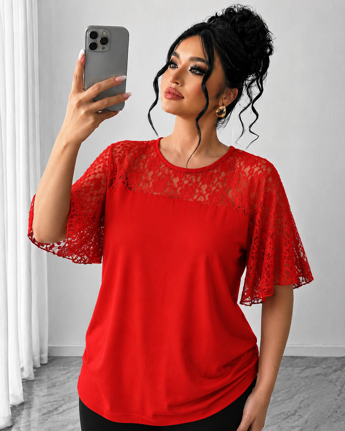 Tricouri dama marimi mari, Tricou dama marimi mari cu dantela 1428-23, bigsize.ro