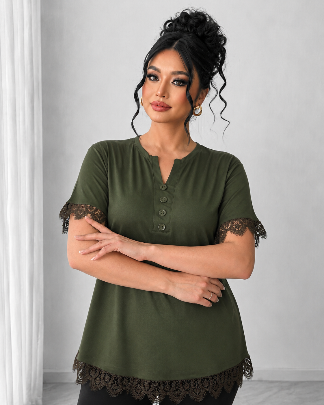 Tricouri dama marimi mari, Tricou dama marimi mari cu dantela 1448-23, bigsize.ro