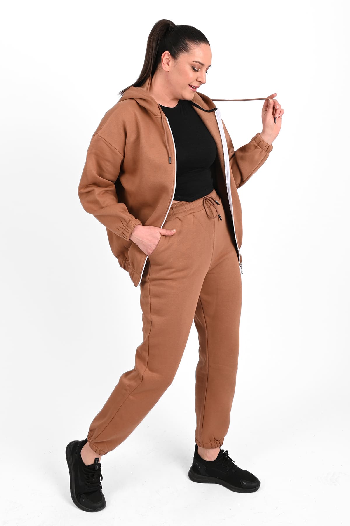 Női plus size bélelt cipzáras melegítőruha fehér 3557-23