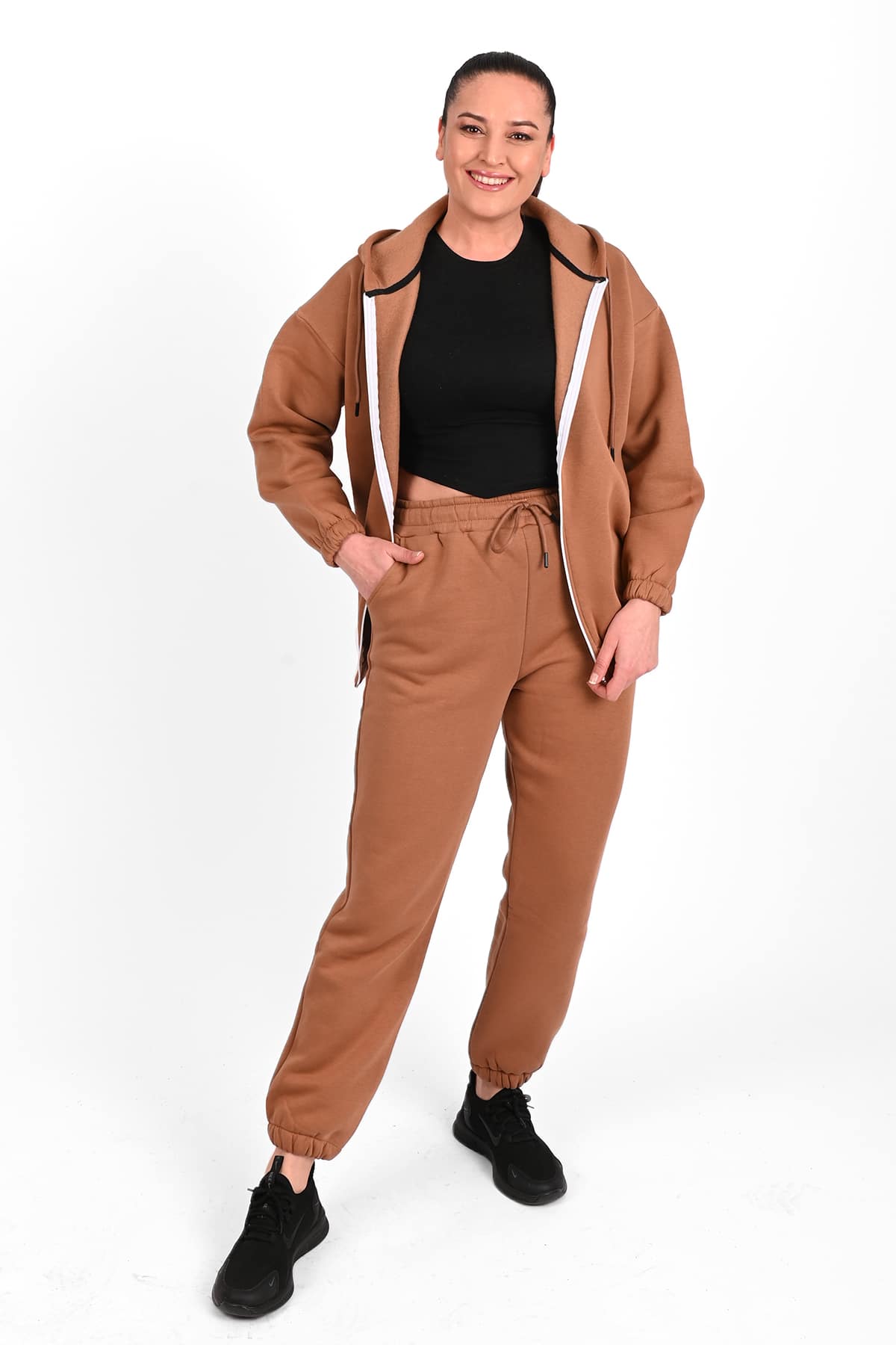 Női plus size bélelt cipzáras melegítőruha fehér 3557-23