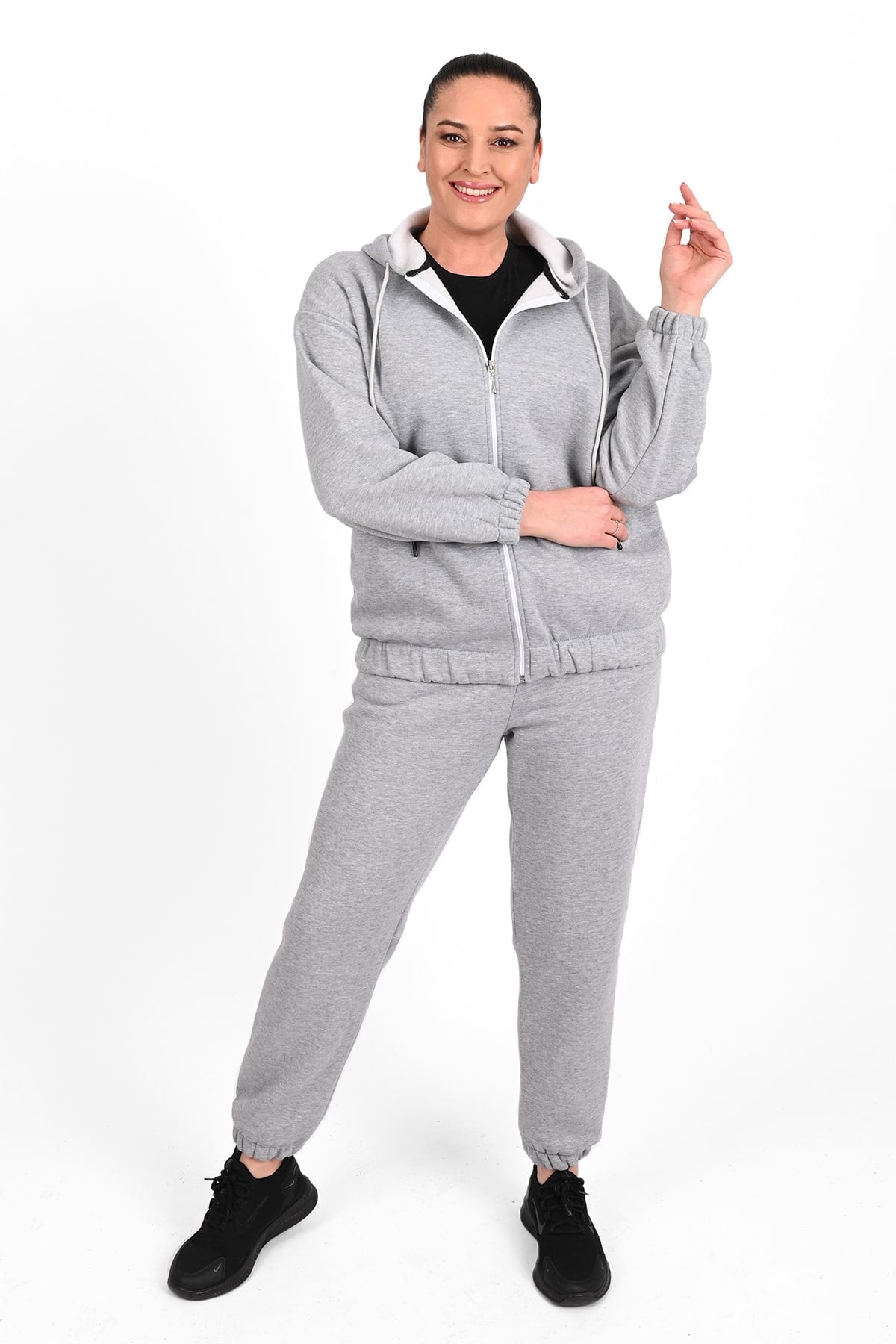 Női plus size bélelt cipzáras melegítőruha fehér 3557-23