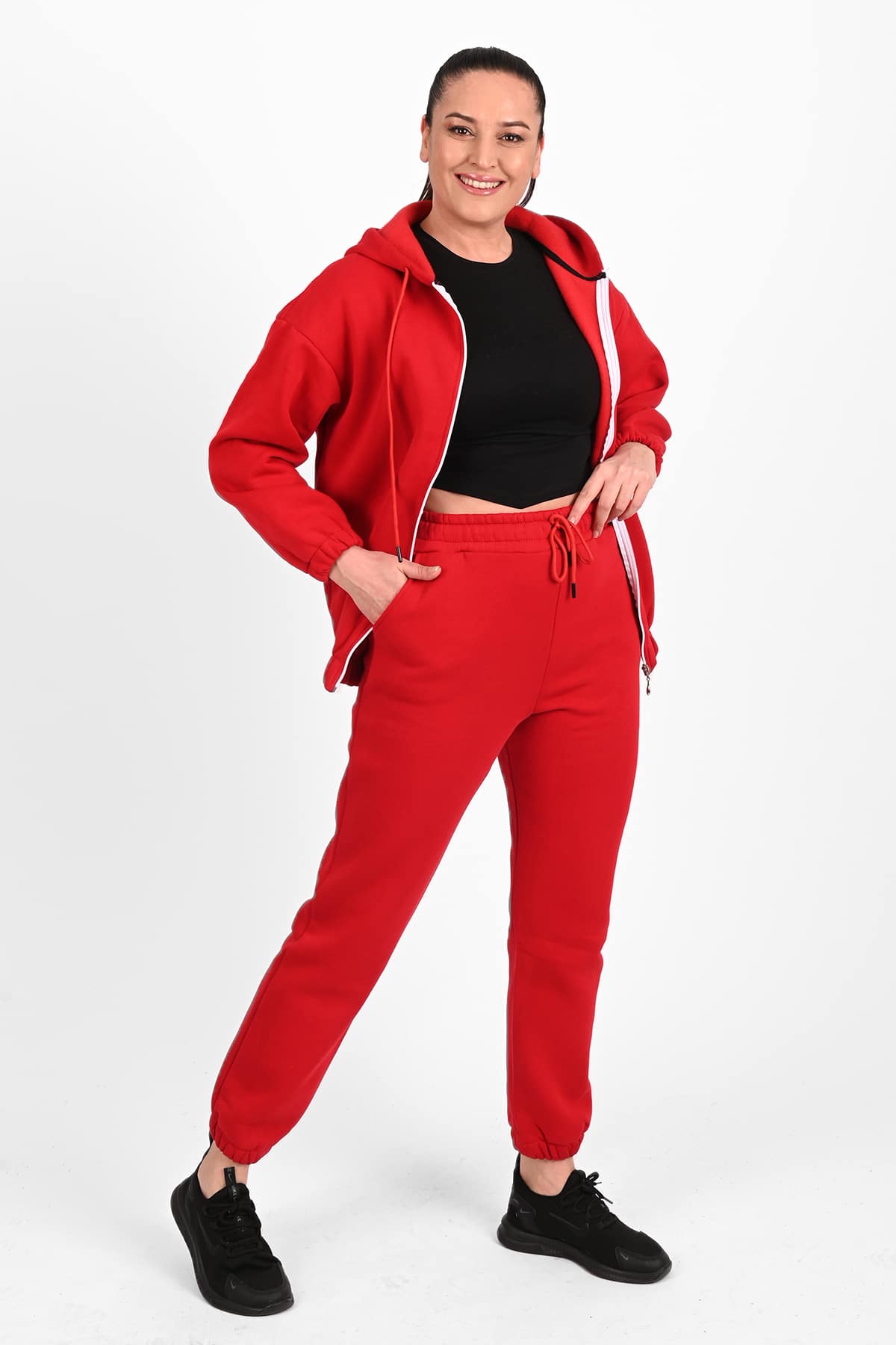 Női plus size bélelt cipzáras melegítőruha fehér 3557-23