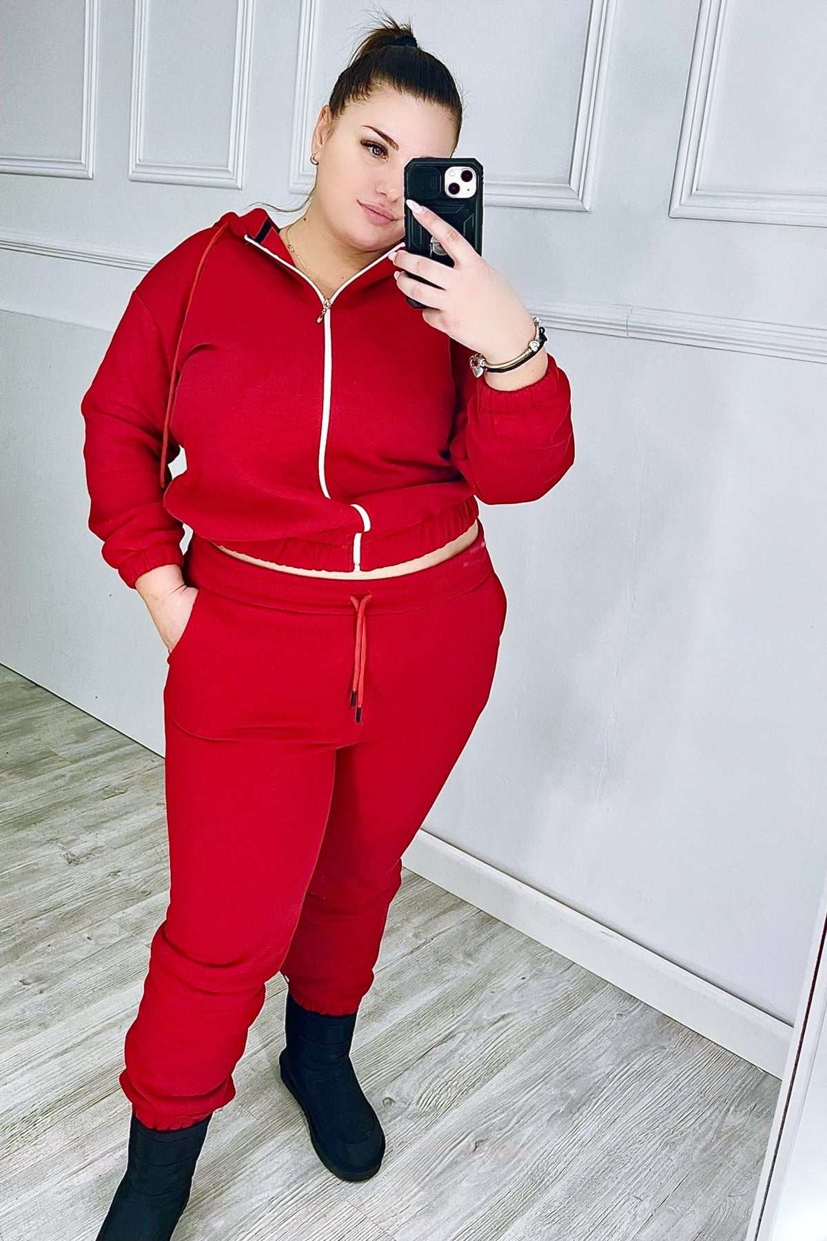 Női plus size bélelt cipzáras melegítőruha fehér 3557-23