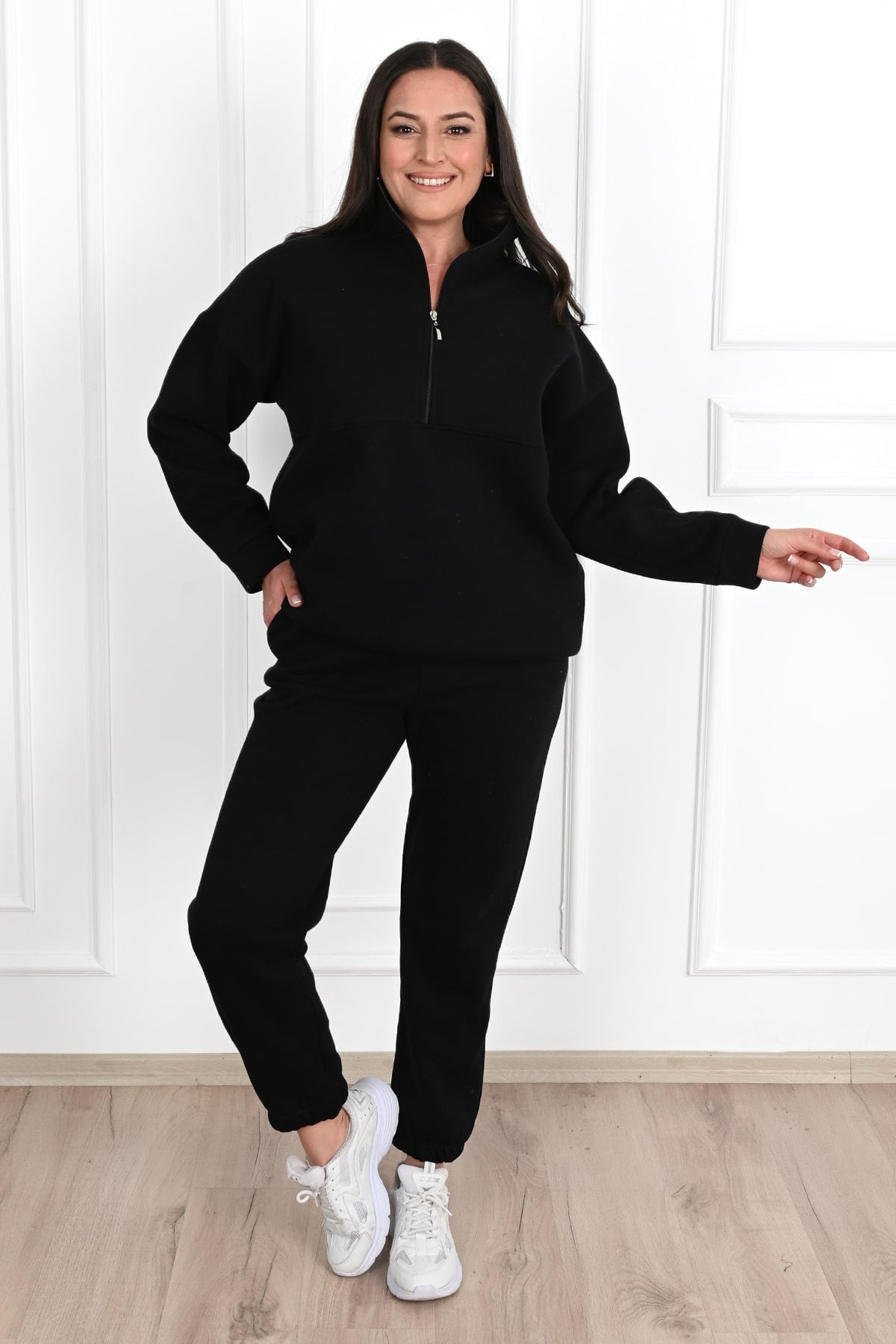 Női melegítőruha plus size bélelt, egyszínű 3578-23