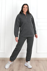 Női melegítőruha plus size bélelt, egyszínű 3578-23