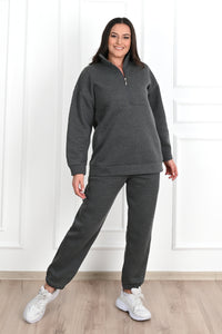 Női melegítőruha plus size bélelt, egyszínű 3578-23