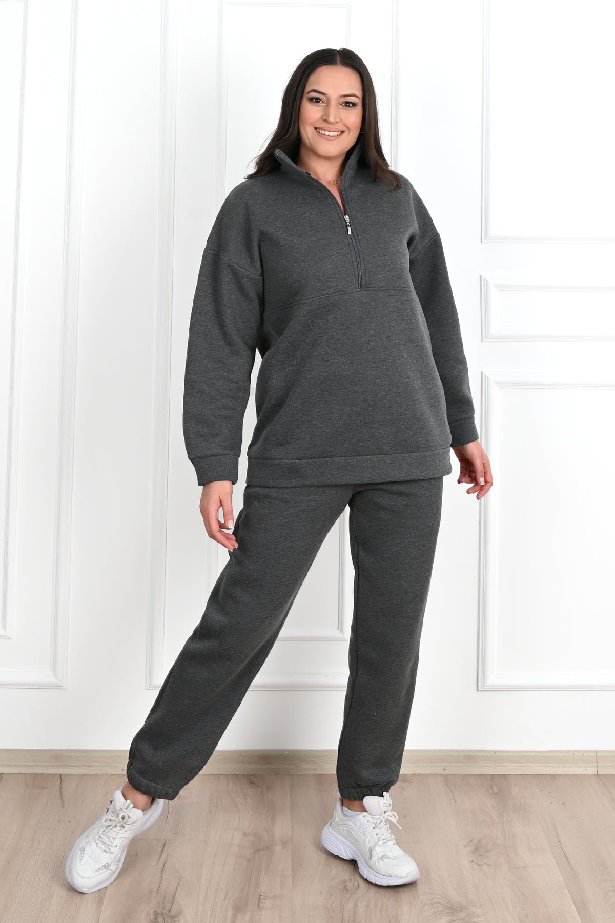 Női melegítőruha plus size bélelt, egyszínű 3578-23