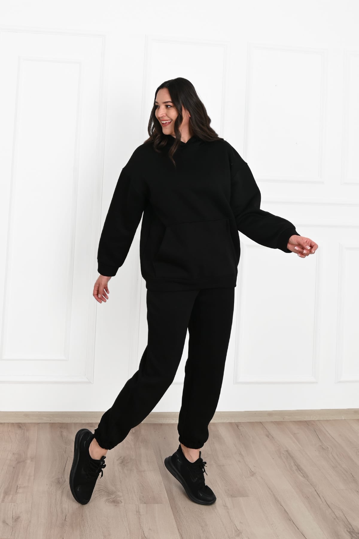 Női melegítőruha plus size bélelt, egyszínű 3602-23