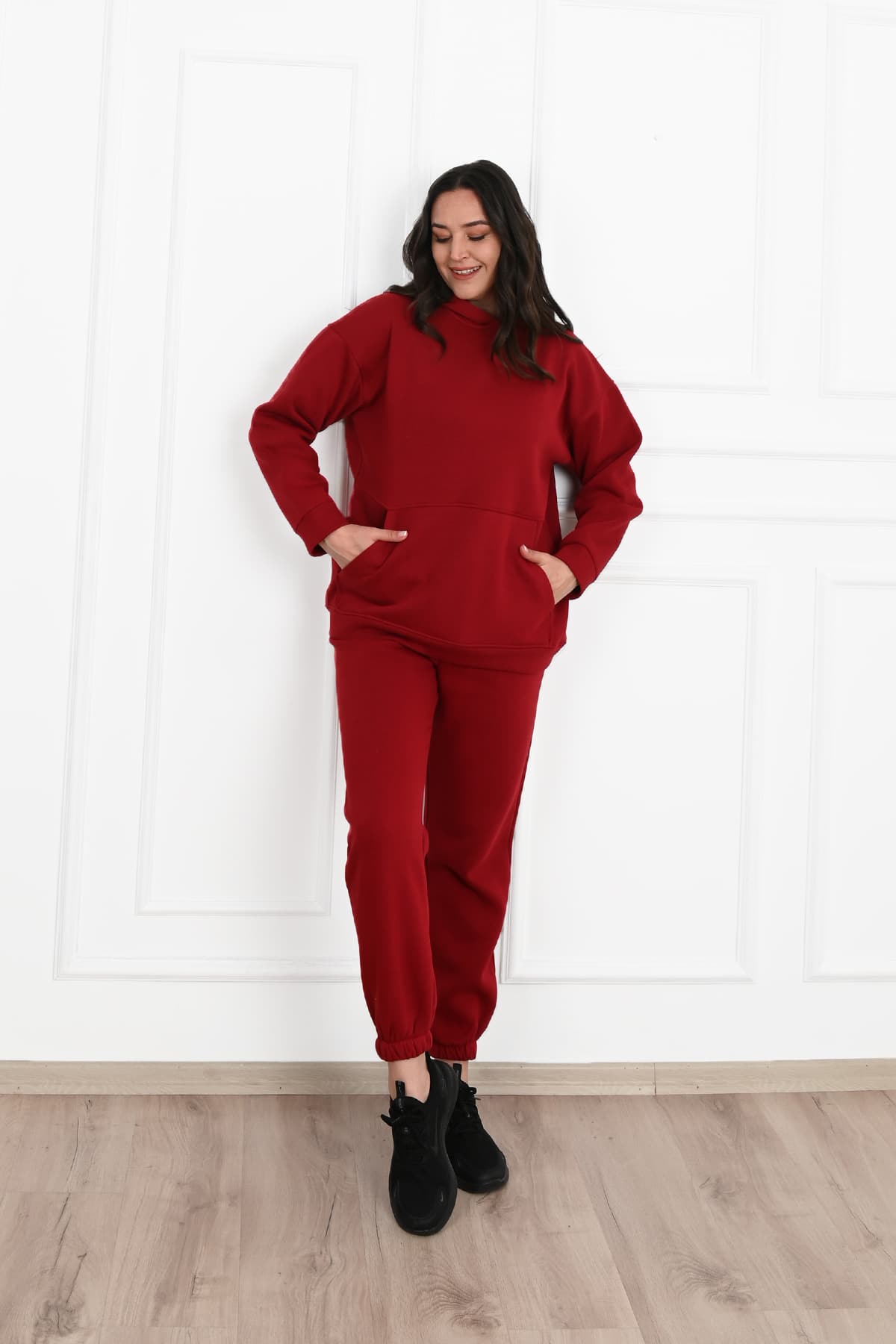 Női melegítőruha plus size bélelt, egyszínű 3602-23