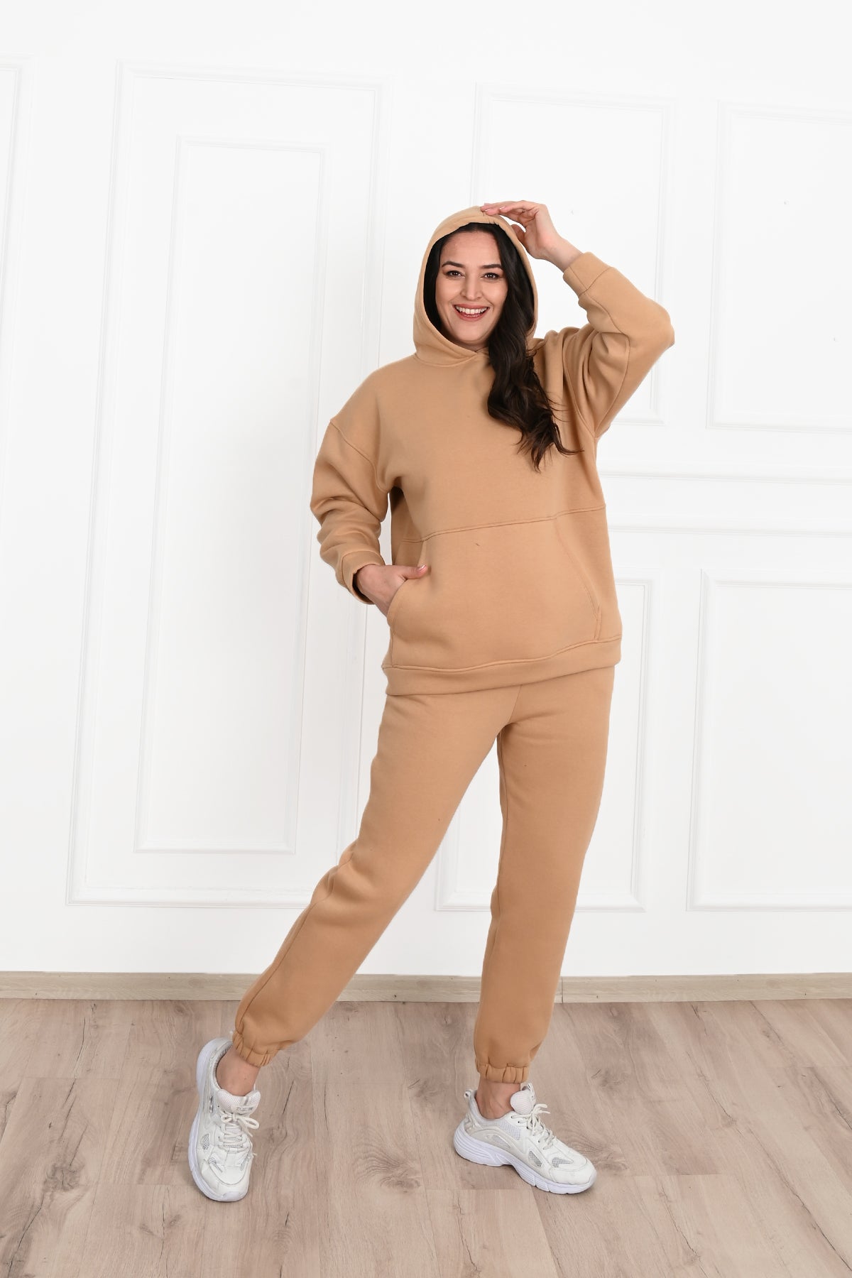 Női melegítőruha plus size bélelt, egyszínű 3602-23