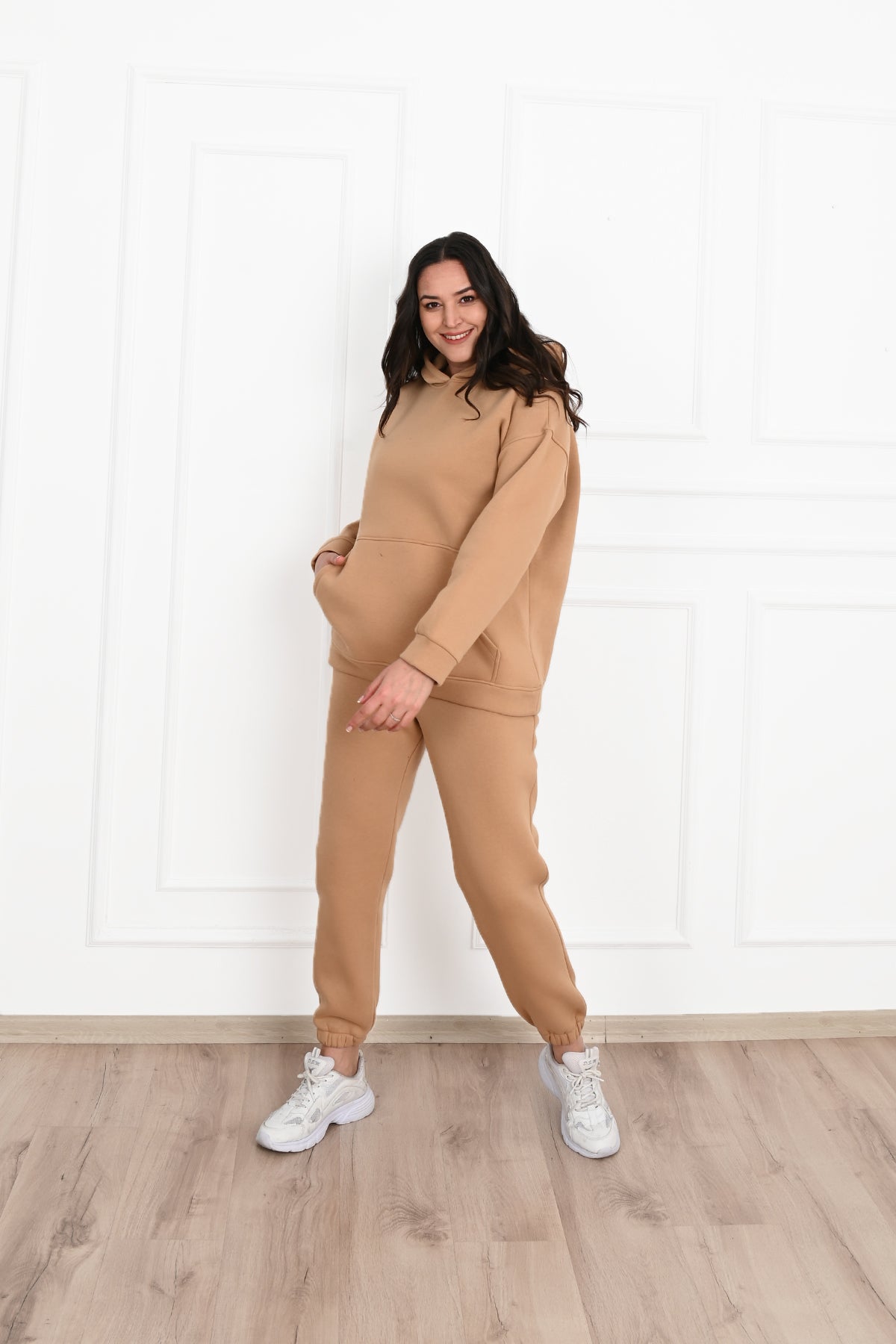 Női melegítőruha plus size bélelt, egyszínű 3602-23