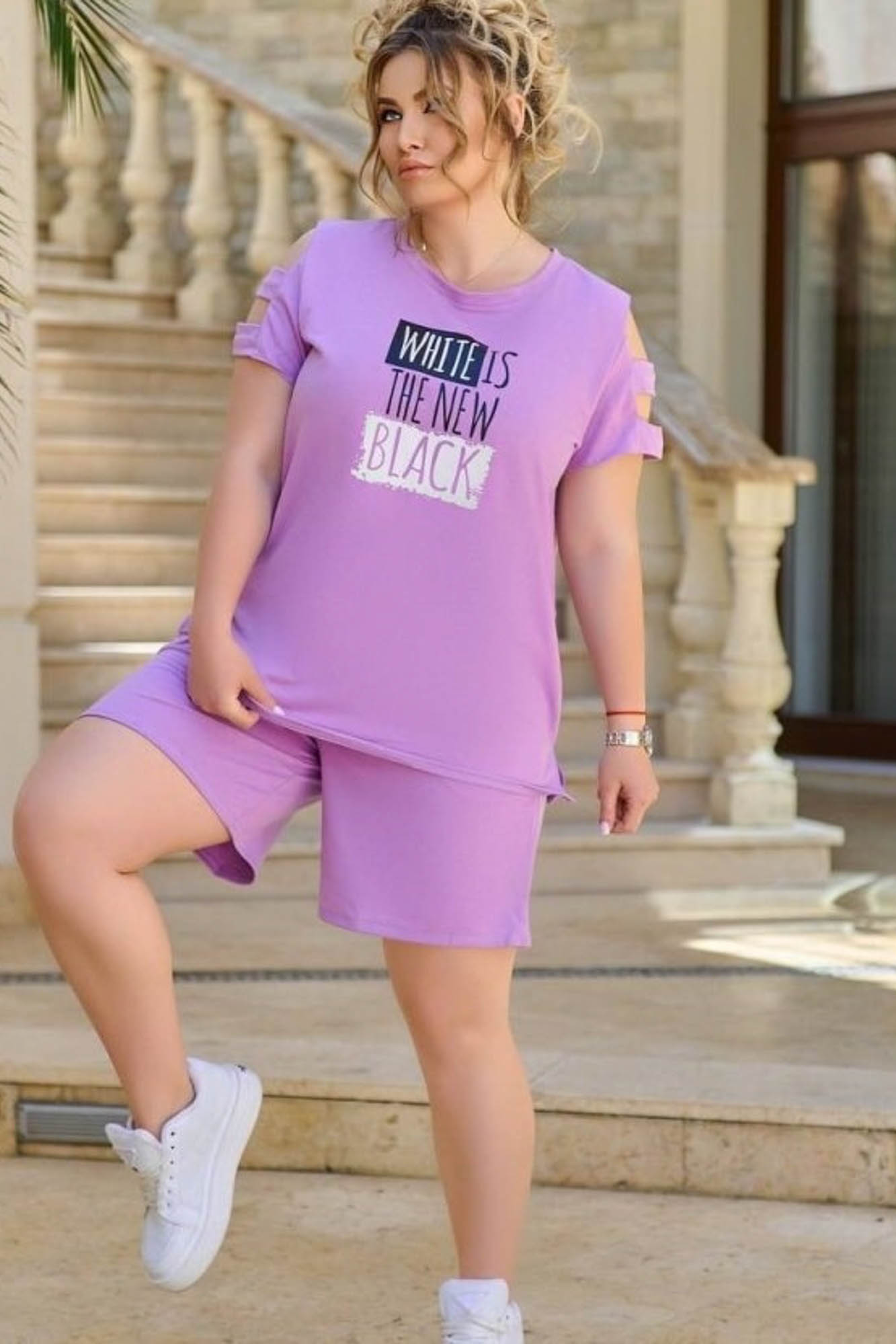 Női melegítőruha plus size fehér 3802-23