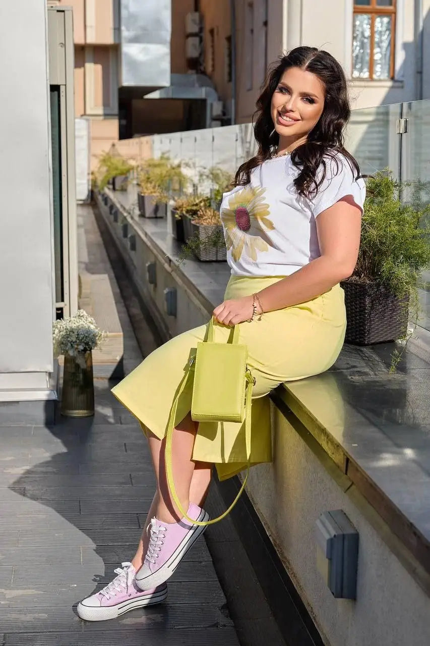 Plus size pamut szett szoknyával és pólóval - 8029