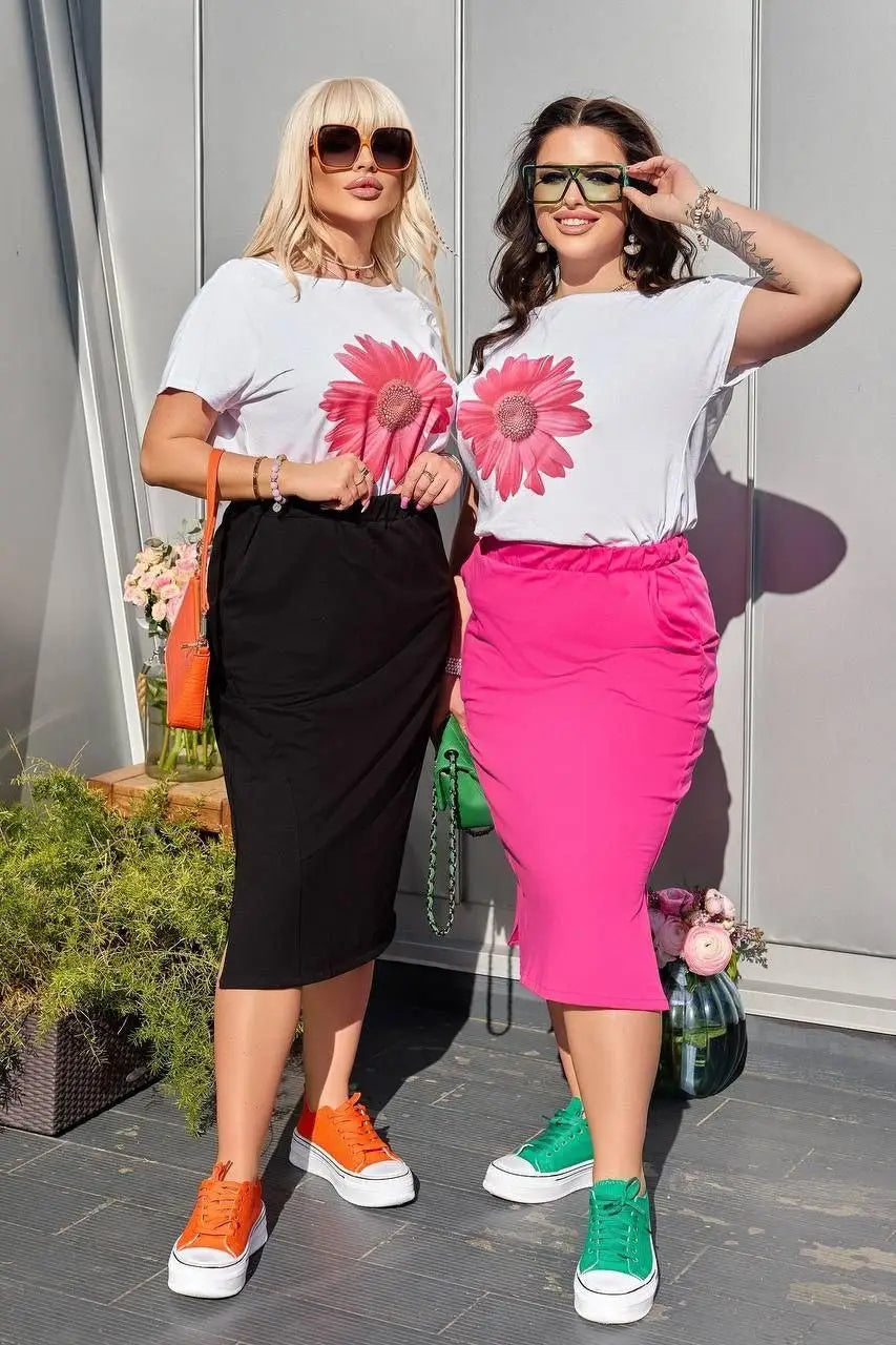 Plus size pamut szett szoknyával és pólóval - 8029