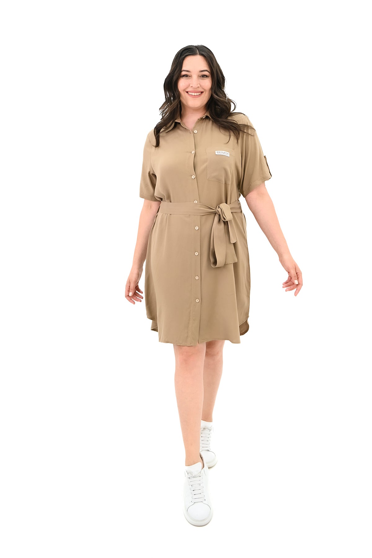 Női plus size ruha gombokkal és foltzsebekkel 5246