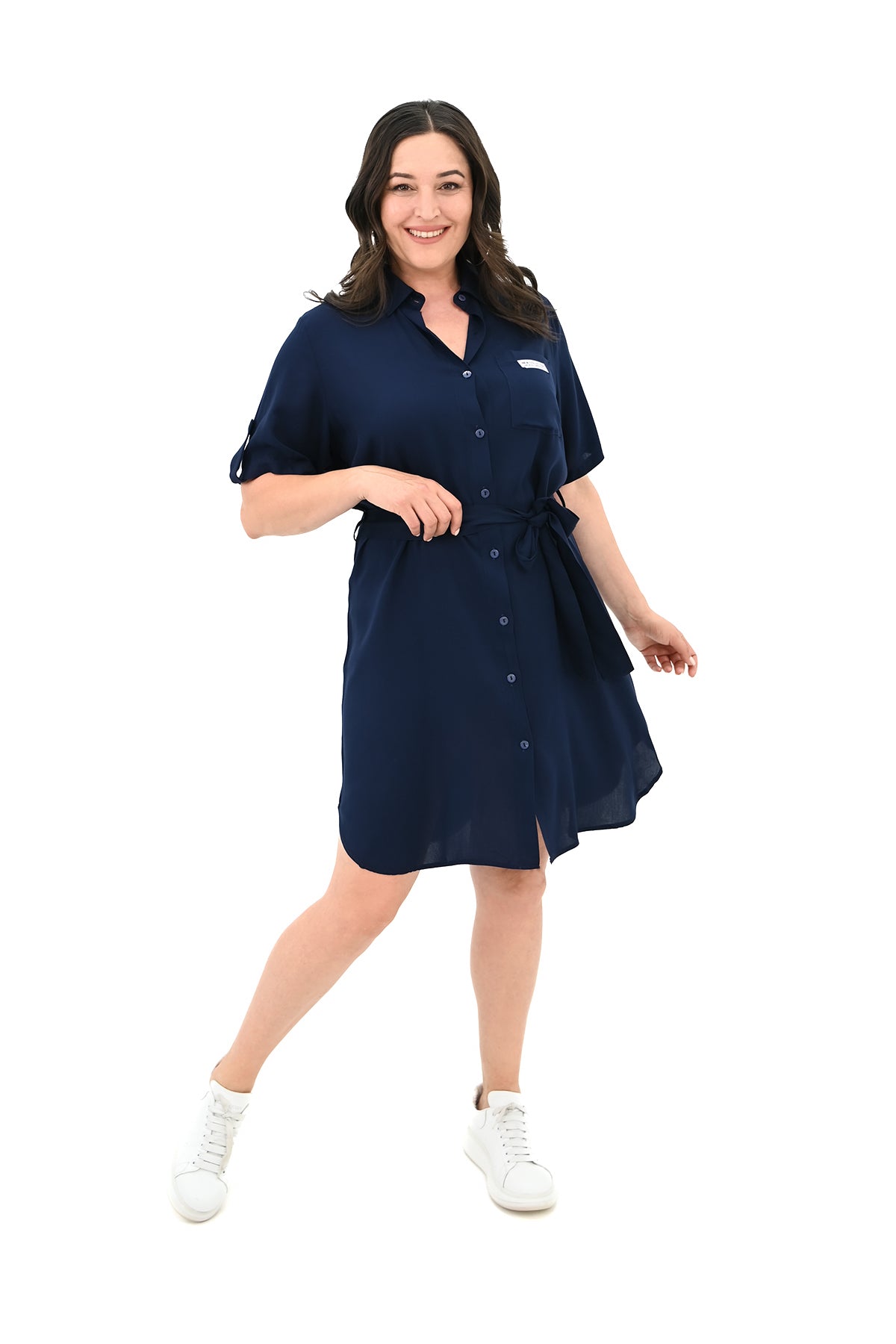 Női plus size ruha gombokkal és foltzsebekkel 5246