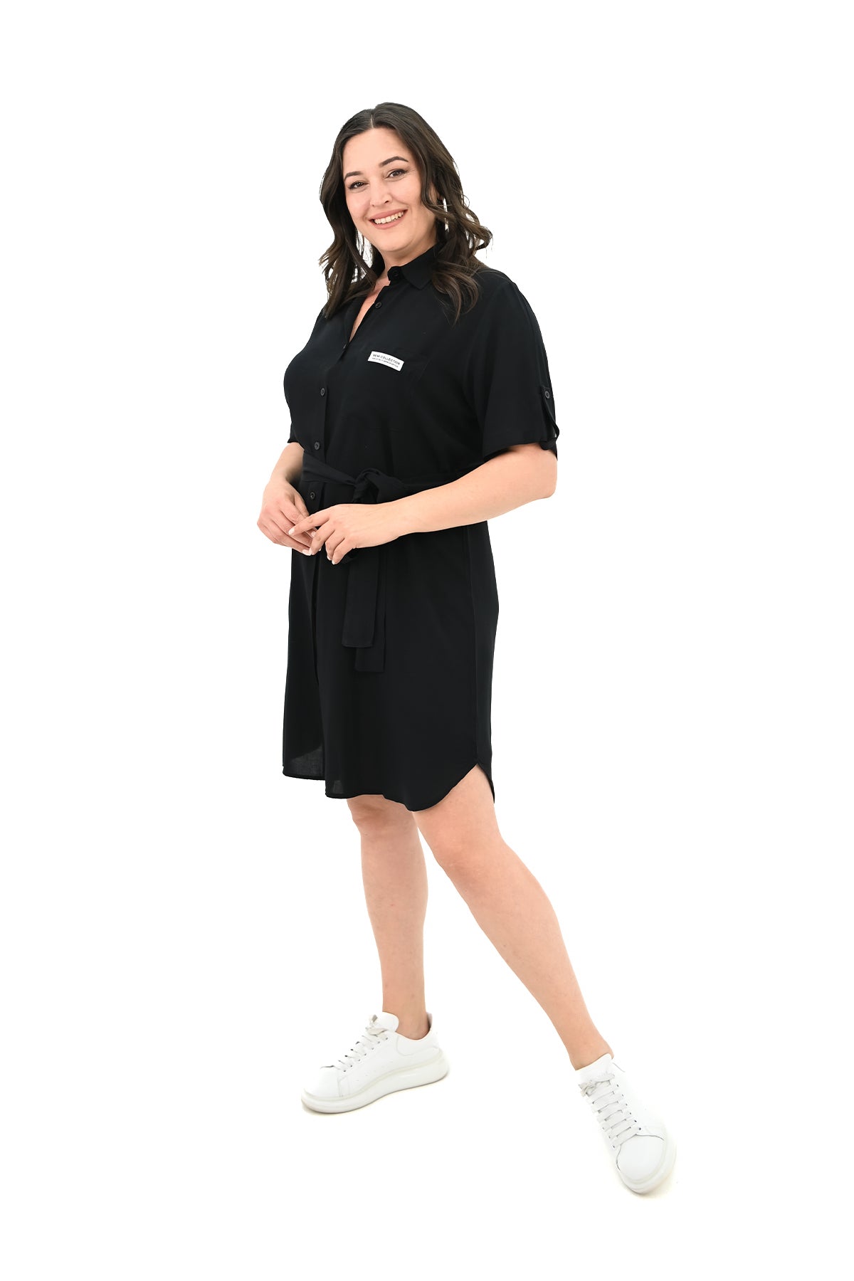 Női plus size ruha gombokkal és foltzsebekkel 5246