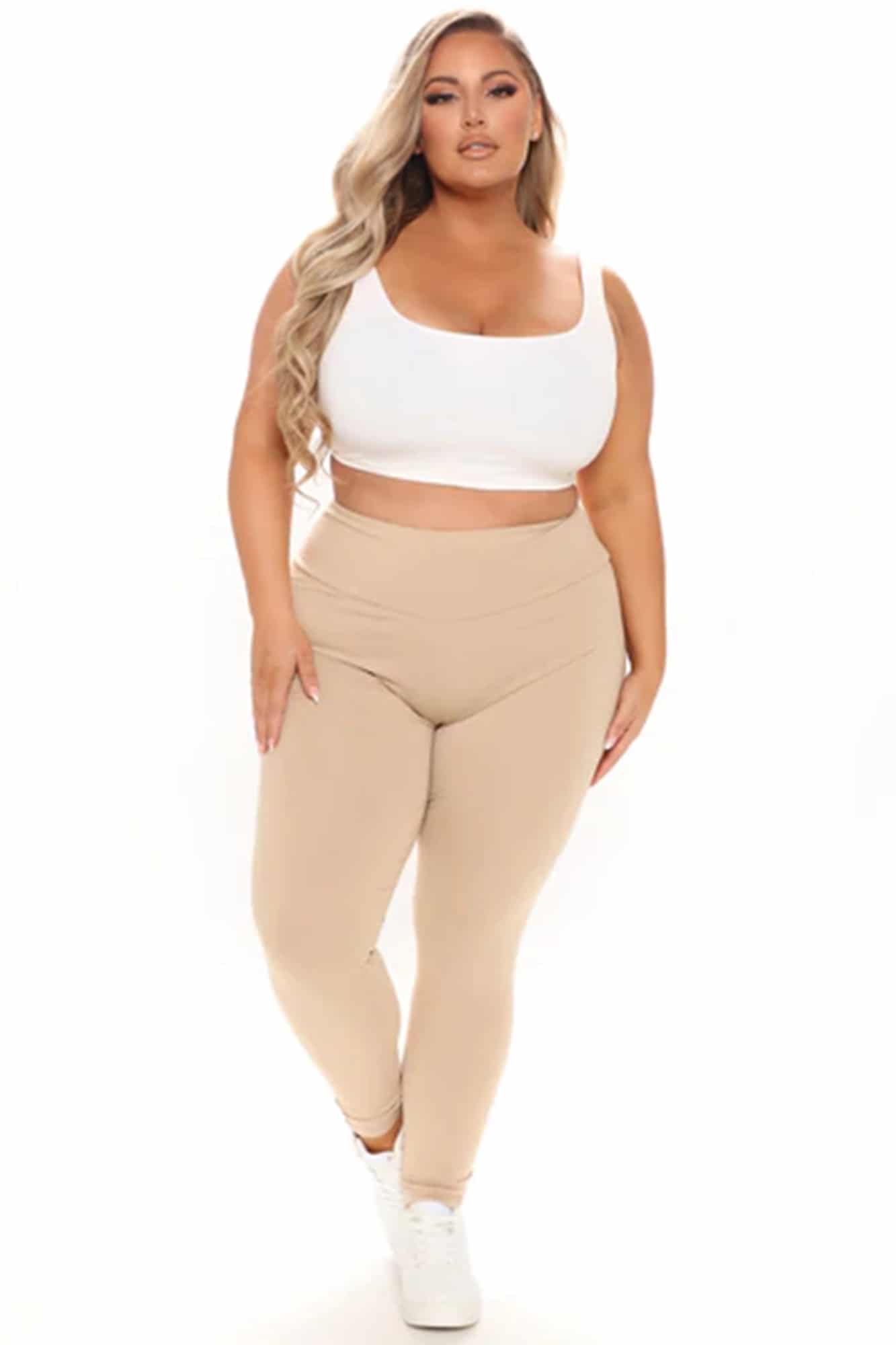 Női plus size lycra leggings bézs színben 6090