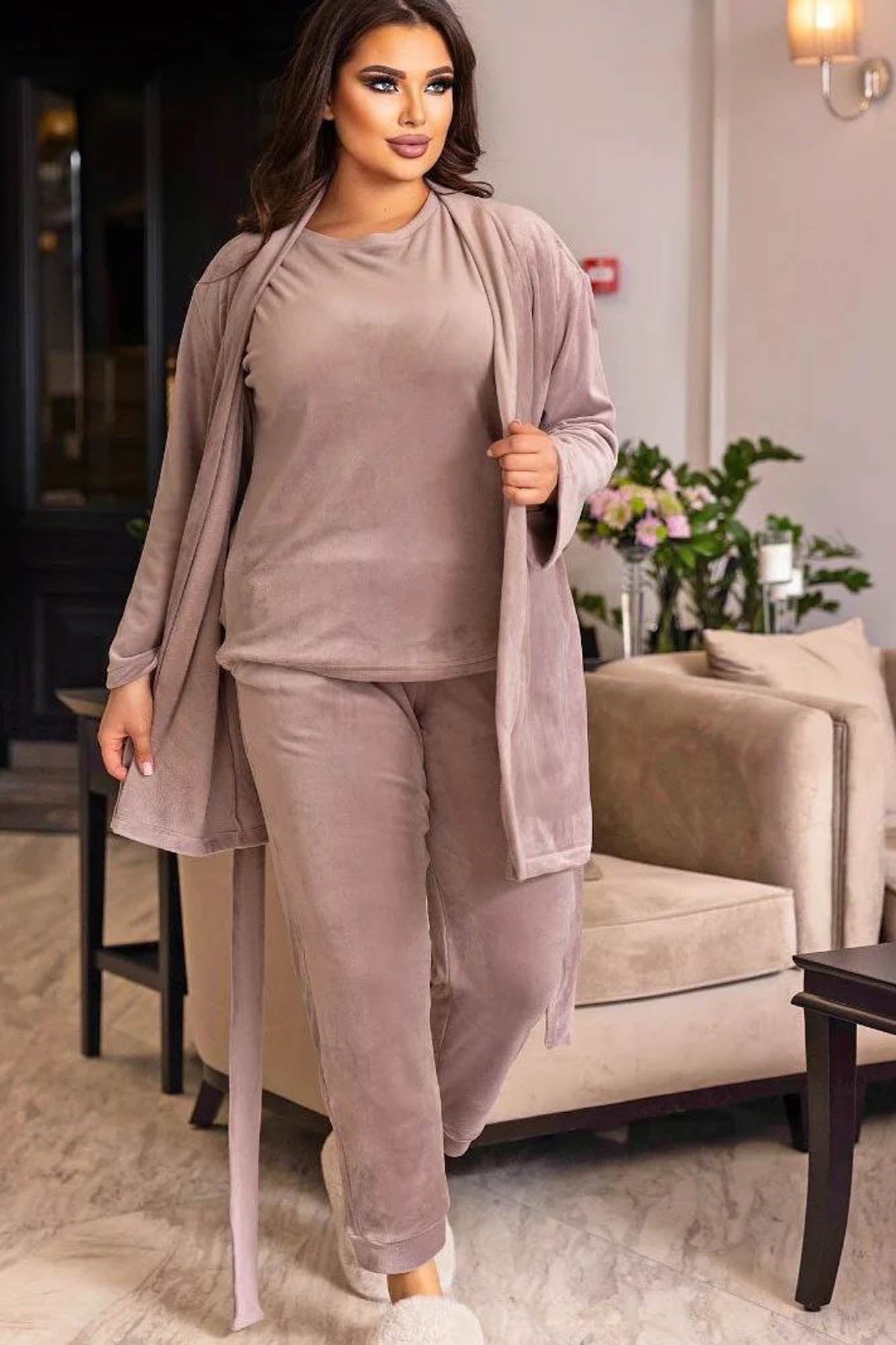 Női plus size 3 részes bársony melegítő 8073-24