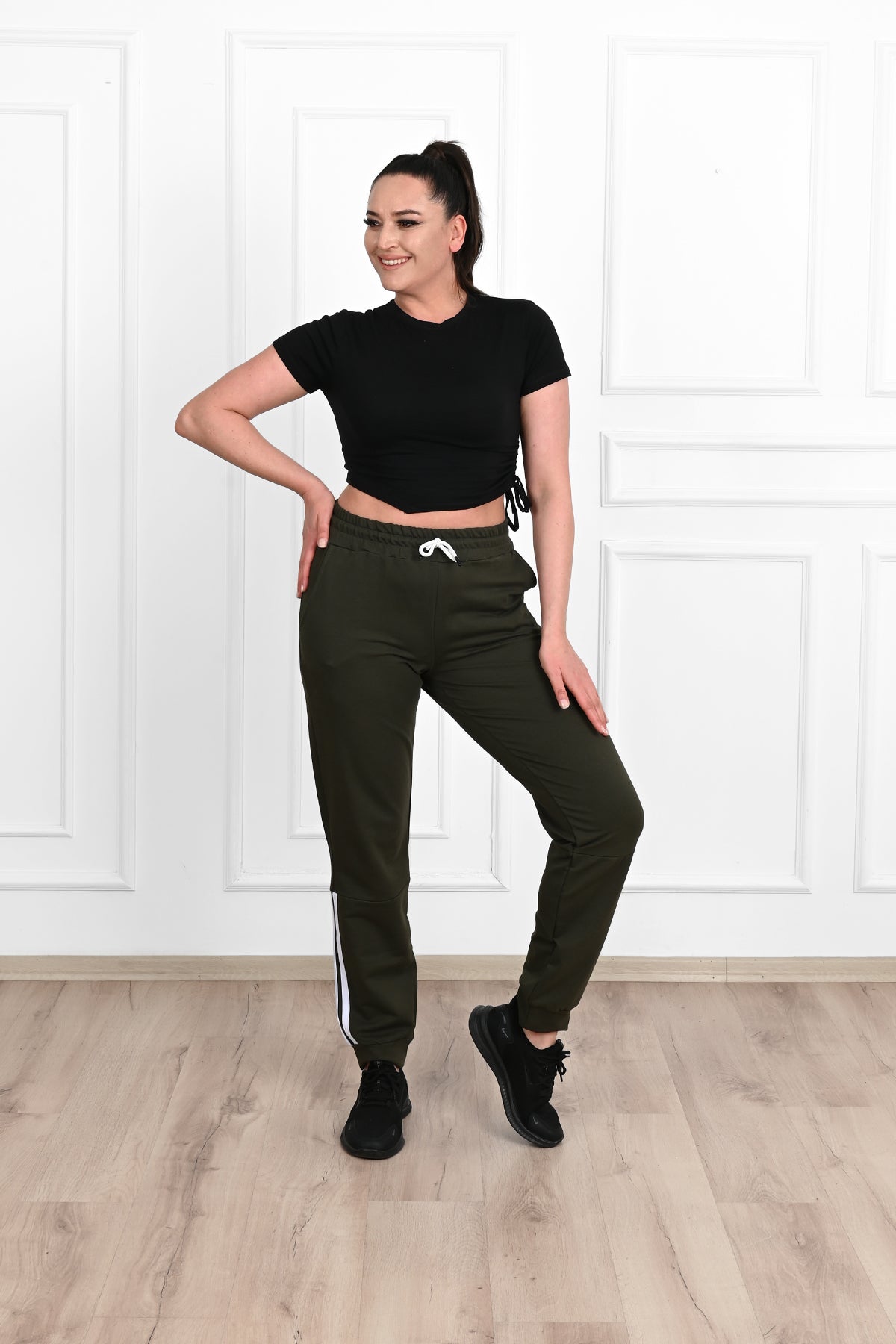 Női plus size csíkos melegítőnadrág 9046