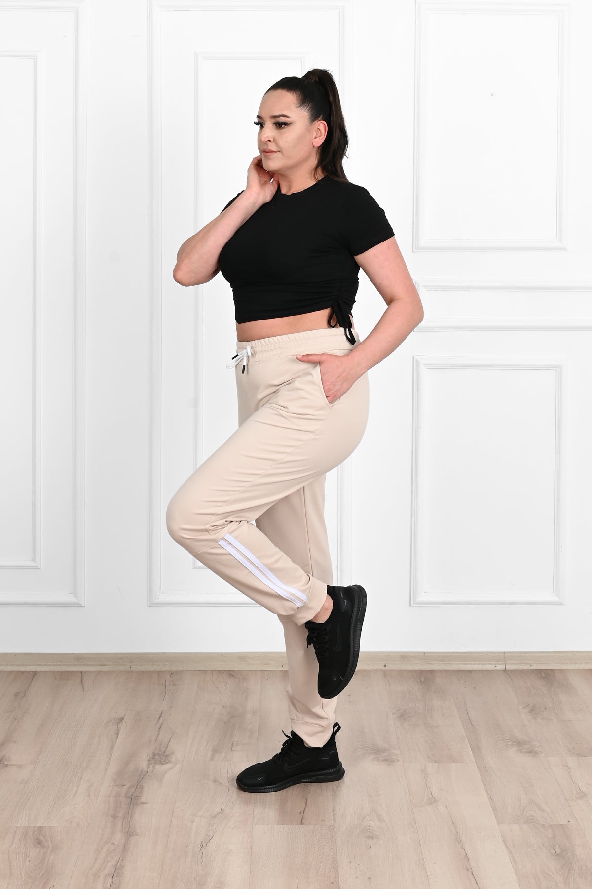 Női plus size csíkos melegítőnadrág 9046