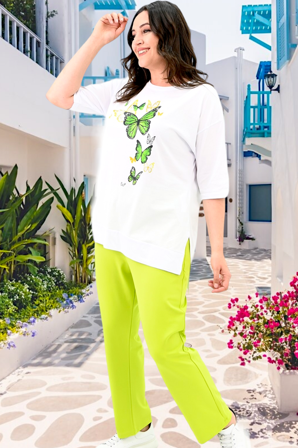 Női melegítőruha plus size 8114 pillangómintával