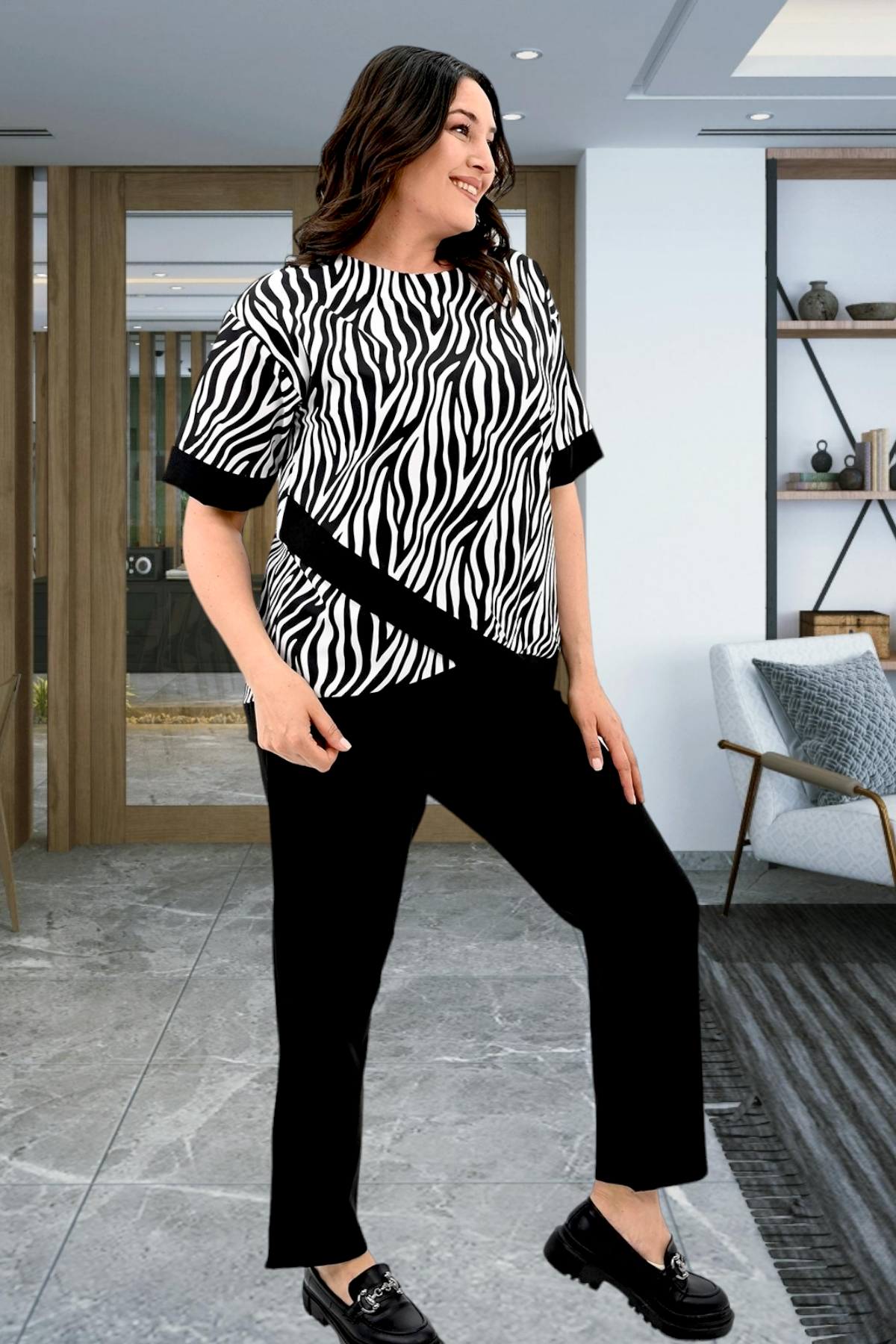 Set pantaloni si bluza cu imprimeu 8110